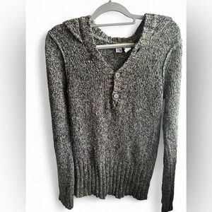 BKE gray and black knit shimmery lurex Sweater with buttons